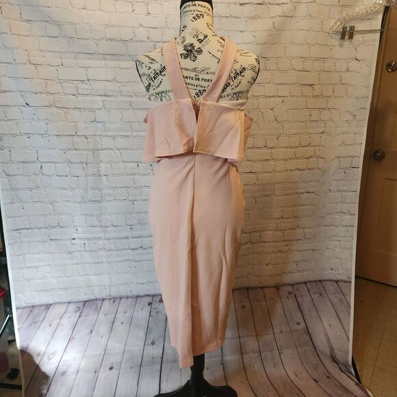 Nookie Sheath Dress Womens Large Blush Hermosa Midi Halter Over Bust Frill - Picture 3 of 10